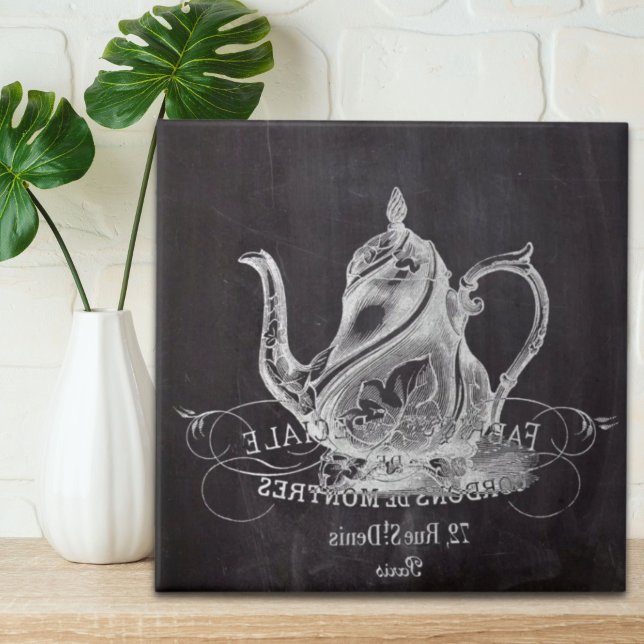 Chalkboard teapot Alice in Wonderland tea party Fliese (Chalkboard teapot Alice in Wonderland tea party Tile)