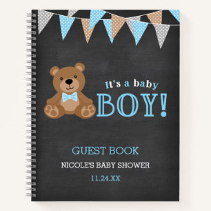 Chalkboard Teddy Bear Boy Baby Shooting Guest Book Notizbuch