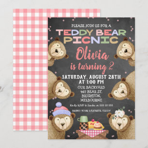 Chalkboard Teddy Bear Picnic Einladung zum Geburts