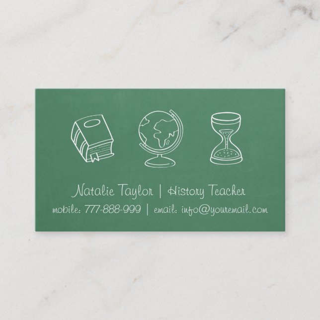 Chalkboard Texture History Teacher Business Cards Visitenkarte (Vorderseite)