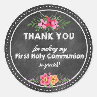 Chalkboard Thank you tag- First Holy communion Runder Aufkleber