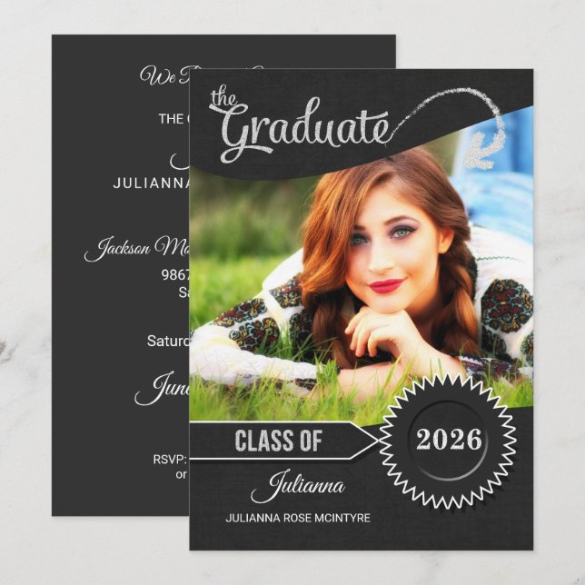 Chalkboard Theme Class of 2025 Abschluss Einladung (Vorne/Hinten)