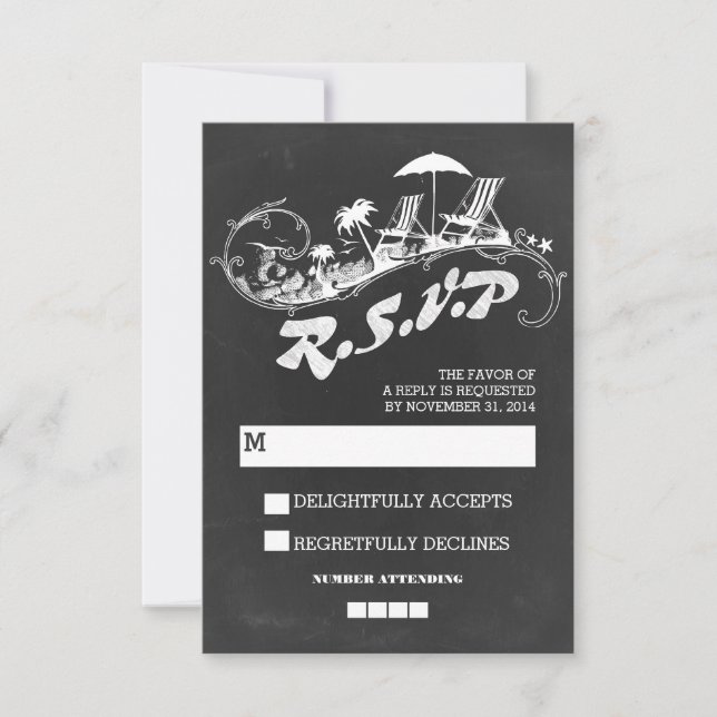 Chalkboard Tropical Beach Hochzeit UAWG RSVP Karte (Vorderseite)