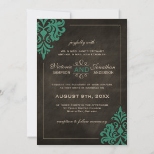 Chalkboard Türkis Damask Hochzeit Einladungen