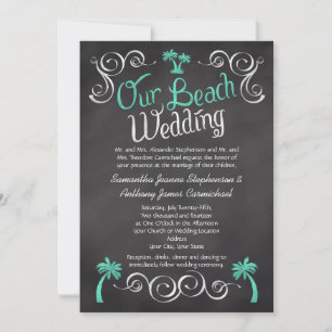 Chalkboard Türkis Palm Tree Beach Hochzeit Einladung
