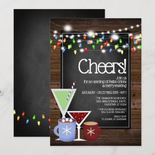 Chalkboard und Weihnachtscocktail-Party aus Holz Einladung