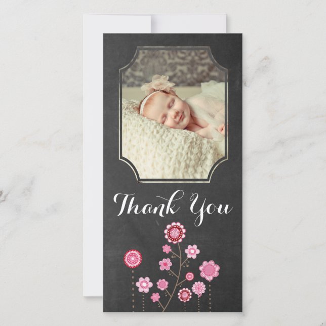 Chalkboard Vielen Dank Baby Girl Foto Card Vorlage (Vorderseite)