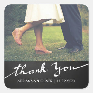 Chalkboard Vielen Dank Typografy Wedding Foto Quadratischer Aufkleber