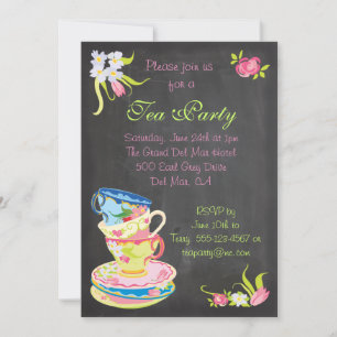 Chalkboard Viktorianisch gestapelte Teeaufnahmen E Einladung