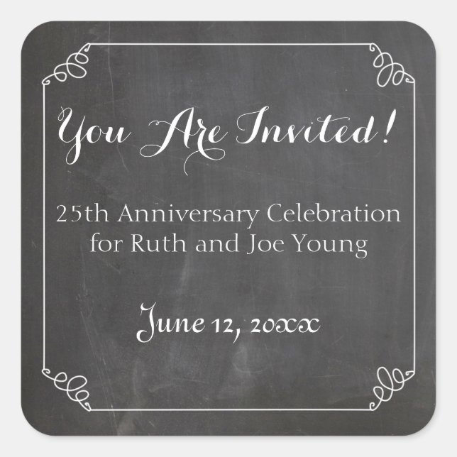 Chalkboard Vintag Geblüht Rahmen, Jubiläum Quadratischer Aufkleber (Vorderseite)