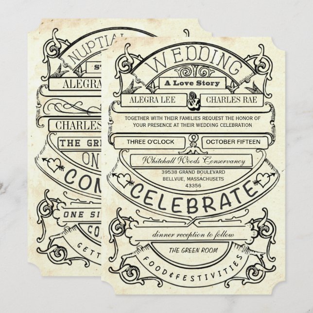 Chalkboard Vintag Moderne Typografie Hochzeit Einladung (Vorne/Hinten)