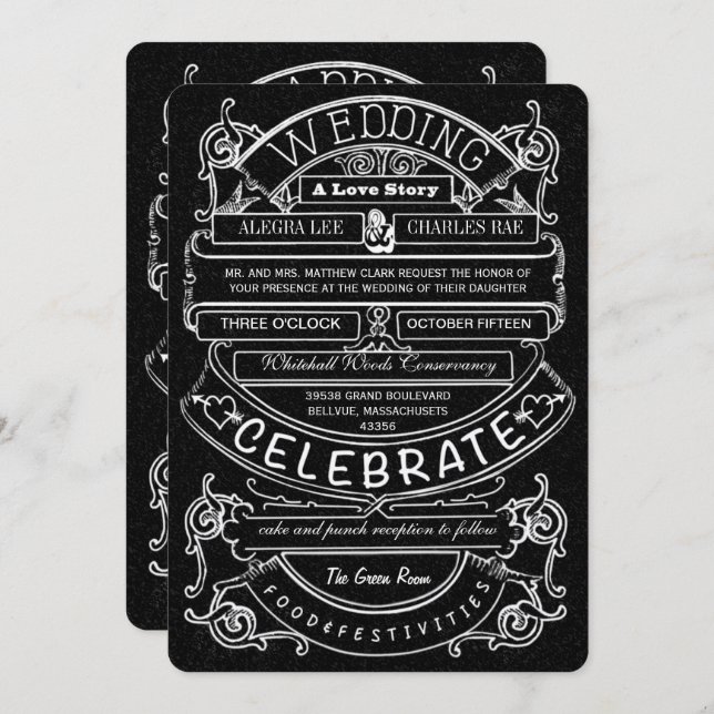 Chalkboard Vintag Moderne Typografie Hochzeit Einladung (Vorne/Hinten)