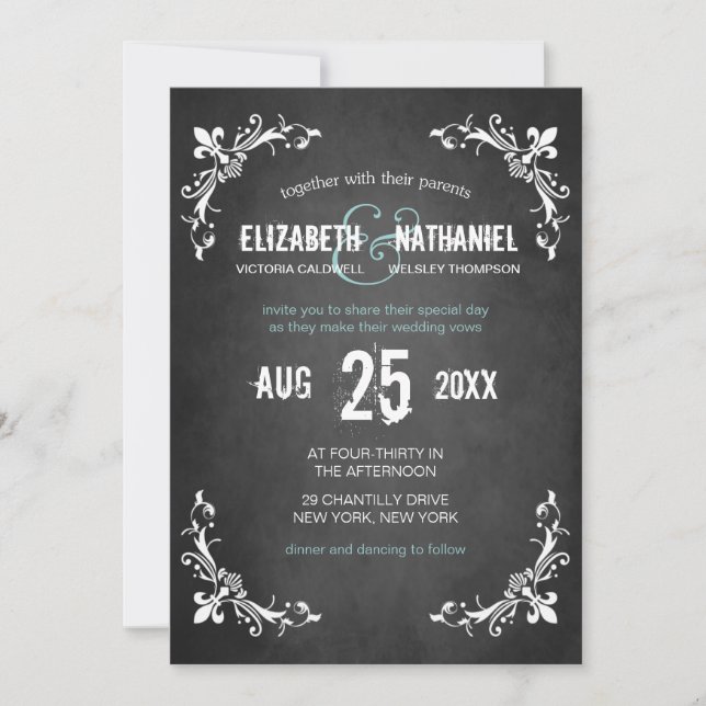 Chalkboard Vintage Romantik Hochzeitseinladung Einladung (Vorderseite)