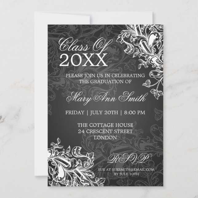 Chalkboard Vintagen Wirbel Graduierungspartei Schw Einladung (Vorderseite)