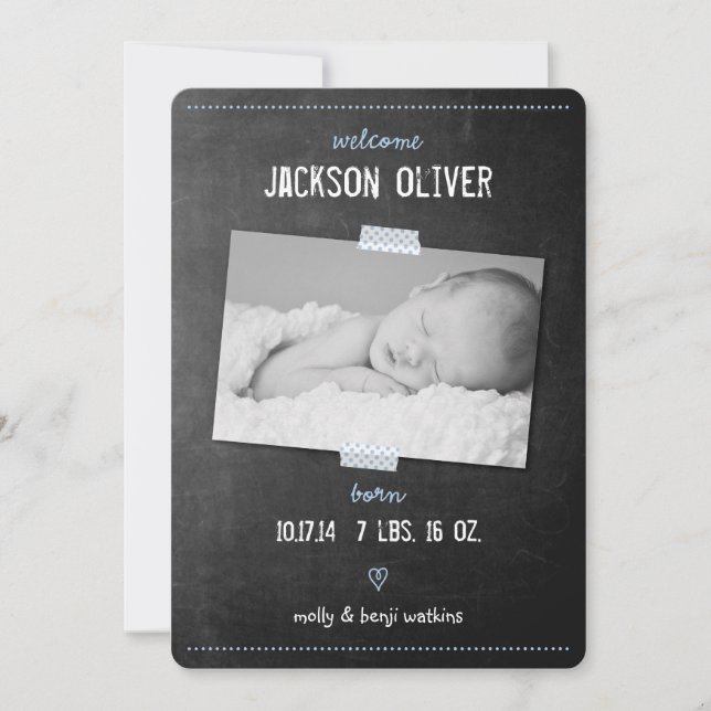 Chalkboard Washi Tape Birth Ankündigung (Vorderseite)