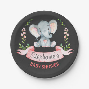 Chalkboard Wasserfarbe Elefant Girl Babydusche Pappteller