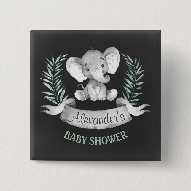 Chalkboard Wasserfarbe Elephant Babydusche Button (Vorderseite)