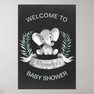 Chalkboard Wasserfarbe Elephant Babydusche Poster
