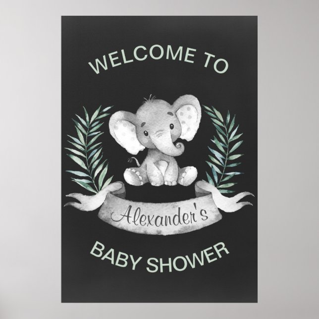Chalkboard Wasserfarbe Elephant Babydusche Poster (Vorne)