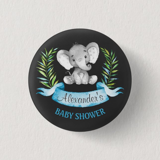 Chalkboard Wasserfarbe Elephant Boy Baby Dusche Button (Vorderseite)