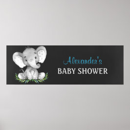 Chalkboard Wasserfarbe Elephant Boy Baby Dusche Poster