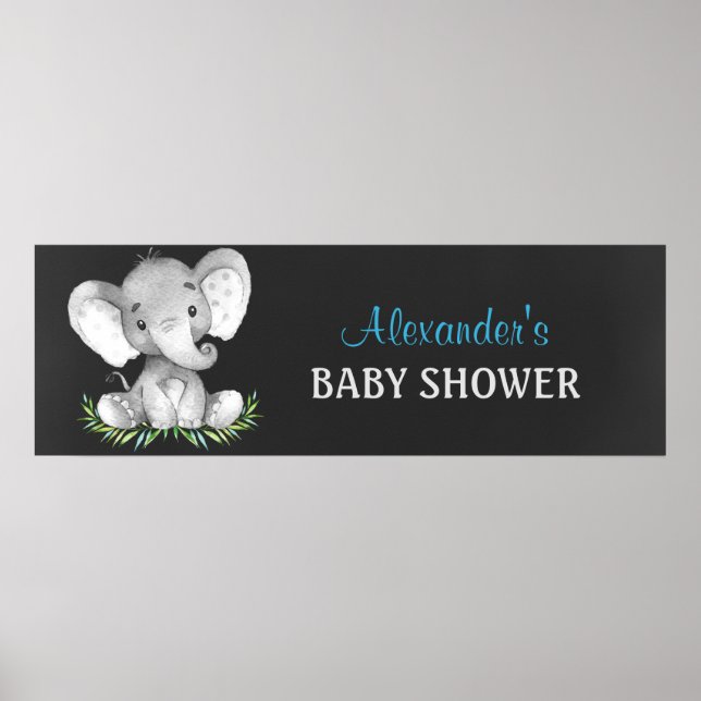 Chalkboard Wasserfarbe Elephant Boy Baby Dusche Poster (Vorne)