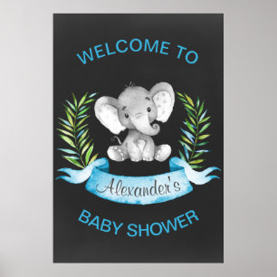 Chalkboard Wasserfarbe Elephant Boy Baby Dusche Poster