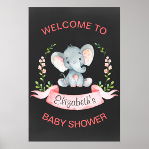 Chalkboard Wasserfarbe Elephant Girl Baby Dusche Poster