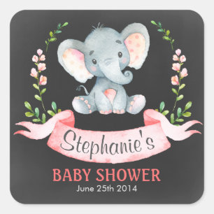 Chalkboard Wasserfarbe Elephant Girl Baby Dusche Quadratischer Aufkleber
