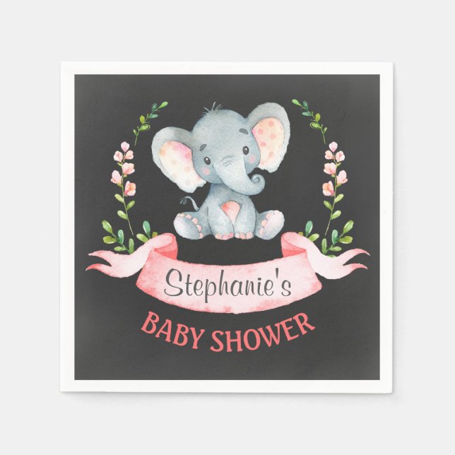 Chalkboard Wasserfarbe Elephant Girl Baby Dusche Serviette (Vorderseite)