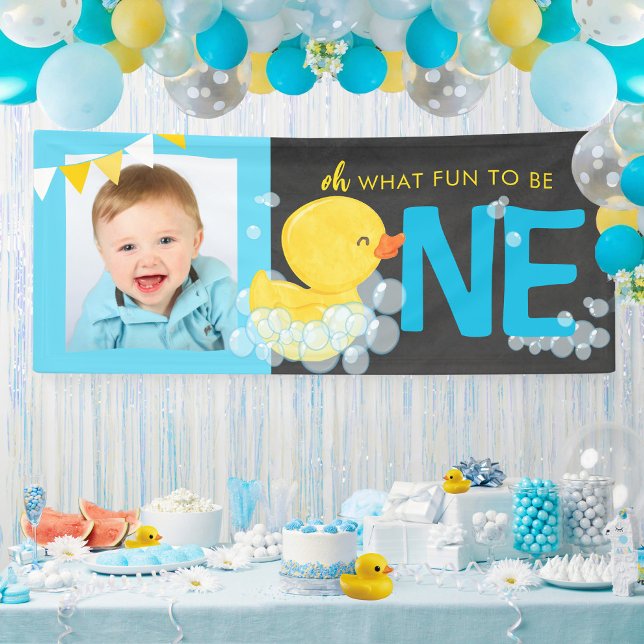 Chalkboard Wasserfarbenduck Oh, was Spaß Foto Part Banner (Chalkboard Watercolor Duck Oh What Fun Photo Party Banner for Ducky 1st Birthday Backdrop)