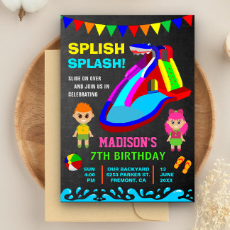 Chalkboard Water Slide Kindergeburtstag Party lade Einladung