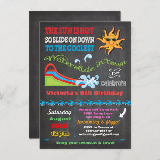 Chalkboard Water slide Schwimmbad Geburtstagsparty Einladung