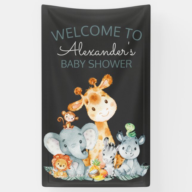 Chalkboard Watercol Niedlich Safari Jungle Baby Du Banner (Vertikal)