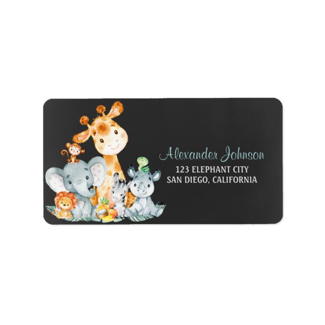 Chalkboard Watercol Niedliche Dschungeltiere Adressaufkleber (Vorne)