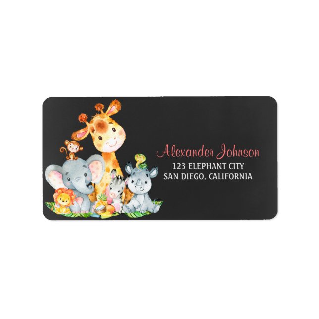 Chalkboard Watercol Niedliche Dschungeltiere Adressaufkleber (Vorne)