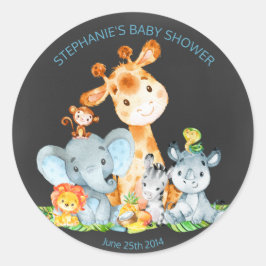 Chalkboard Watercol Niedliche Jungle Animals Stick Runder Aufkleber