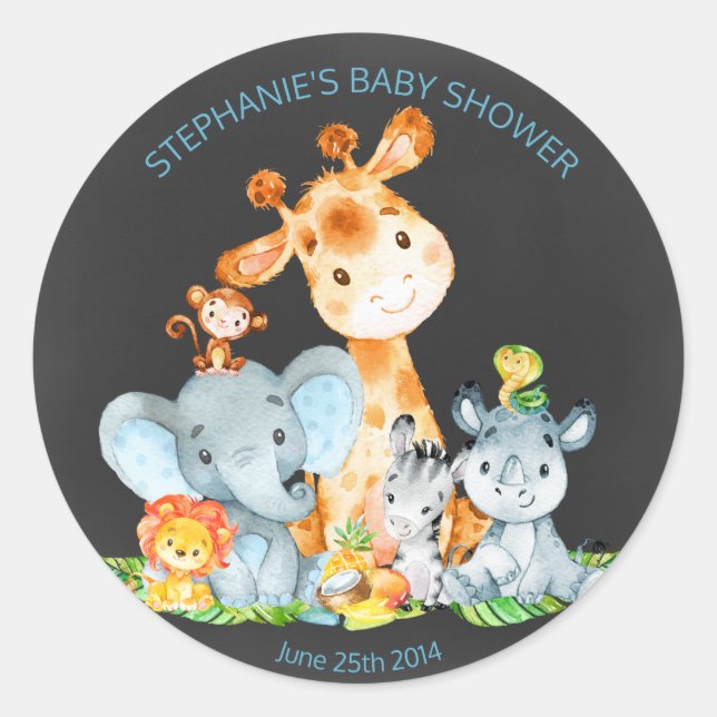 Chalkboard Watercol Niedliche Jungle Animals Stick Runder Aufkleber (Vorderseite)