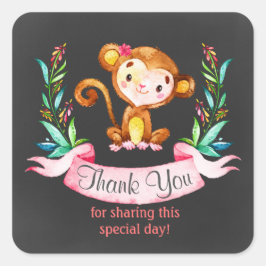 Chalkboard Watercolor Affe Girl Danke Quadratischer Aufkleber