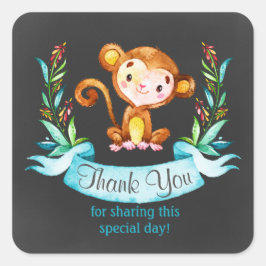 Chalkboard Watercolor Affenjunge Danke Quadratischer Aufkleber