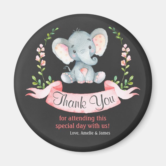 Chalkboard Watercolor Elephant Girl Danke Magnet (Vorne)