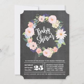 Chalkboard Watercolor Kranz BABY Dusche einladen Einladung