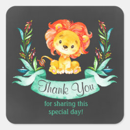 Chalkboard Watercolor Lion Vielen Dank Quadratischer Aufkleber