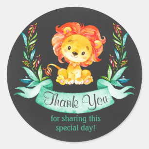 Chalkboard Watercolor Lion Vielen Dank Runder Aufkleber
