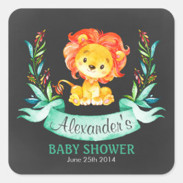 Chalkboard Watercolor Löwendusche Quadratischer Aufkleber