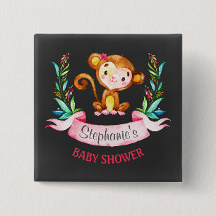 Chalkboard Watercolor Monkey Girl Baby Dusche Button