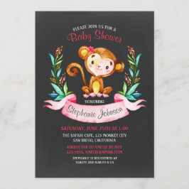 Chalkboard Watercolor Monkey Girl Baby Dusche Einladung