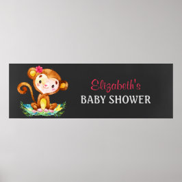 Chalkboard Watercolor Monkey Girl Baby Dusche Poster