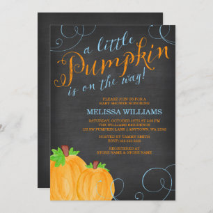 Chalkboard Watercolor Pumpkin Boy Babydusche Einladung