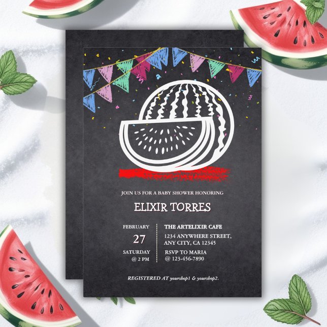 Chalkboard Watermelon Zeichnend Kinderdusche Einladung (Von Creator hochgeladen)